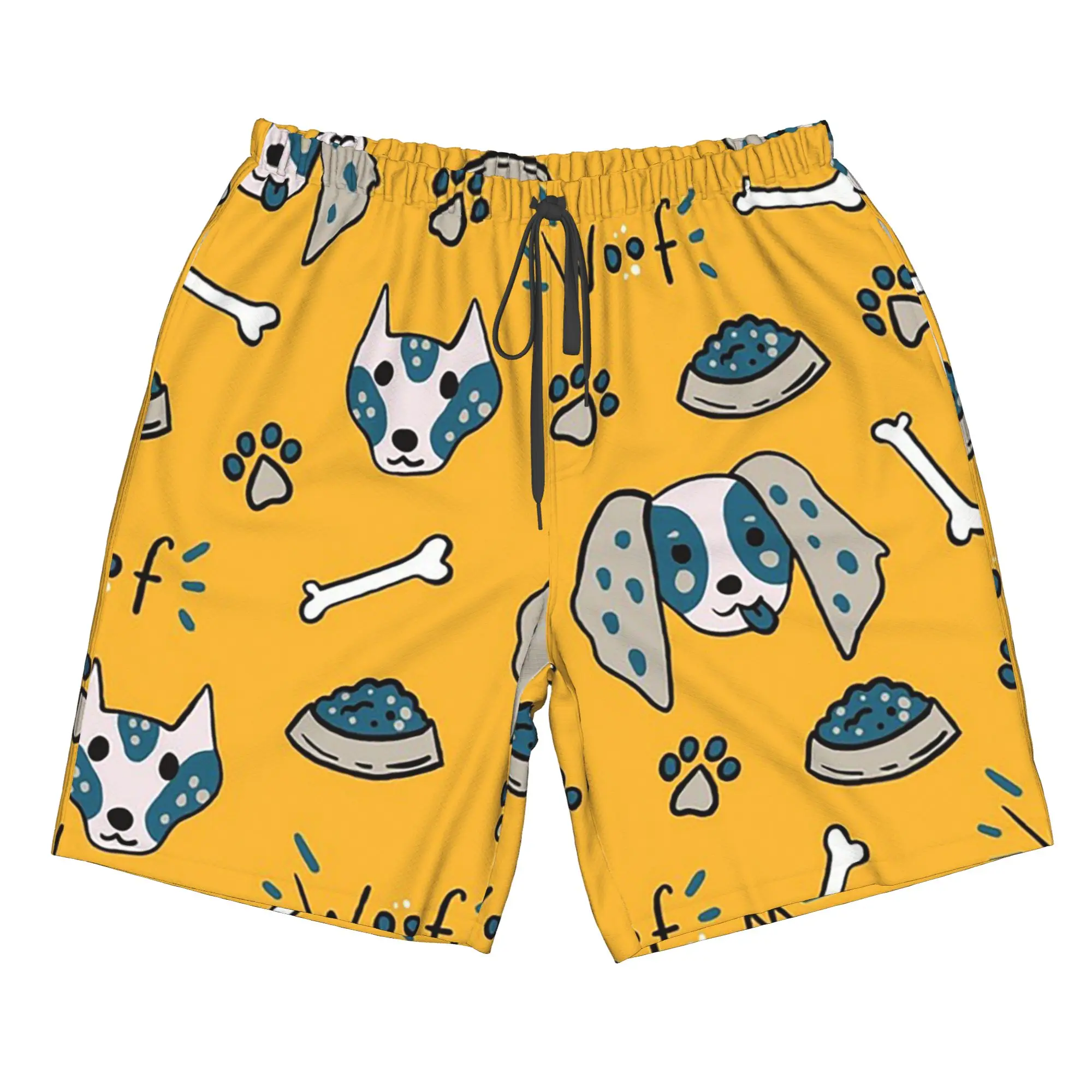 Big Eared Dog Letter Woof And Bones Trunks Beach Board Shorts Casual Quick Dry Swim Summer Men Pants