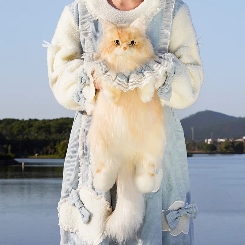 กระเป๋าเป้ตุ๊กตาแมวเมนคูนเหมือนจริง - ตุ๊กตาสัตว์ขนยาวเหมือนจริง ของเล่นสวมใส่ได้และเป็นของขวัญ