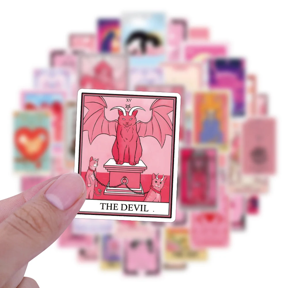 

10/30/50/110pcs Cute Pink Tarot Cards Stickers Gothic Aesthetic Decorative Luggage Scrapbook Suitcase Creative Cartoon Sticker