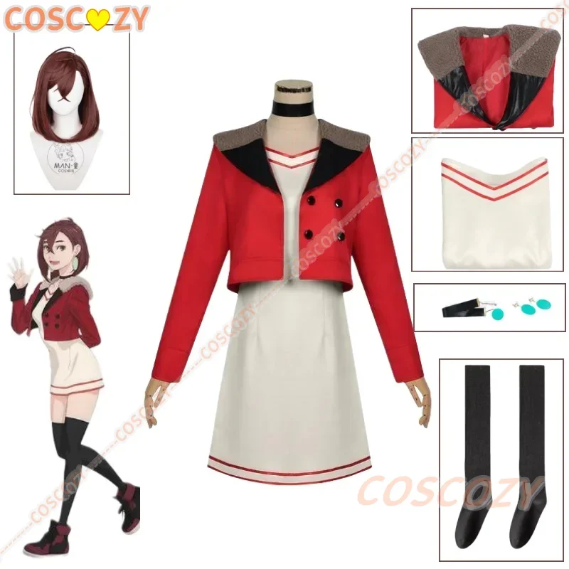 Cosplay Anime Dandadan Momo Ayase Costumes Red Jacket Dress Earrings Wig Set 2025 Anime Halloween Party Carnival School Uniform