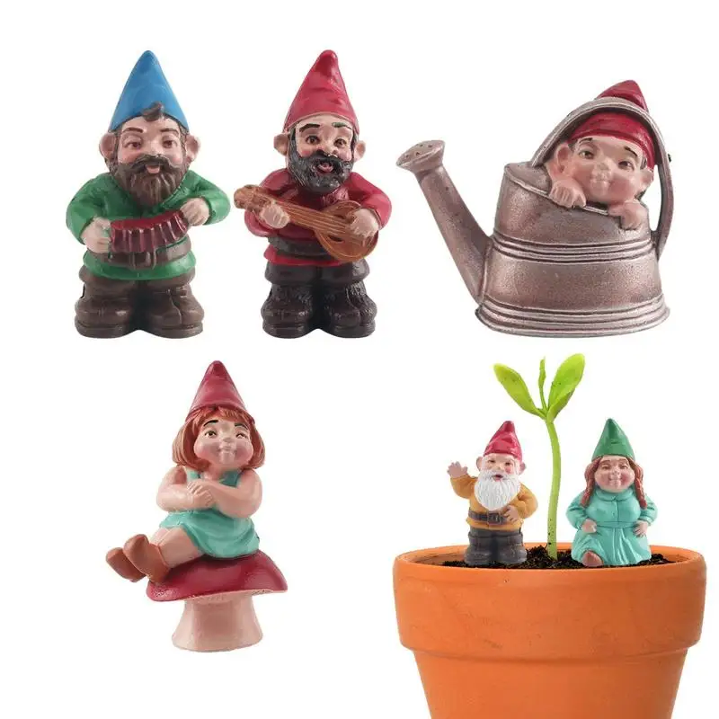 6PCS Gift miniature Landscape Hand-painted Fairy Garden Gnomes Desktop Decoration Mini Gnome Figurines Miniature Dwarfs Statue