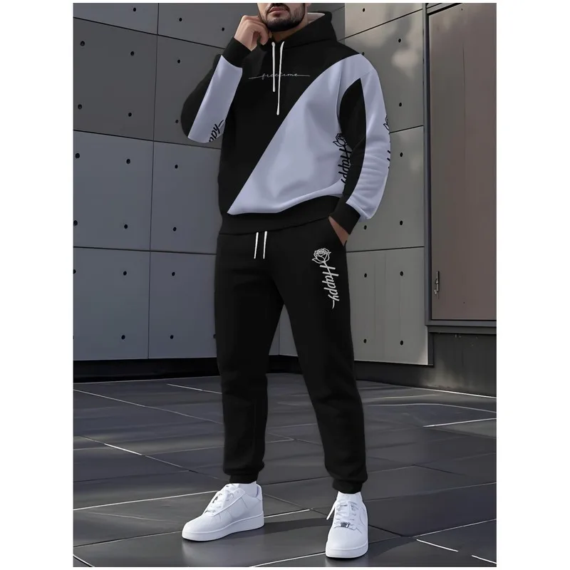 Fashion Suit Men'S Fashion Casual Sports 2-Piece Spring New Letter Printed Jogging Pants, Loose And Comfortable For Daily Outdoo