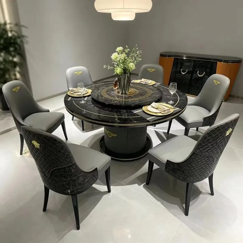 for Modern solid wood round dining table set with turntable, suitable for villas, apartments, hotels, families, can be