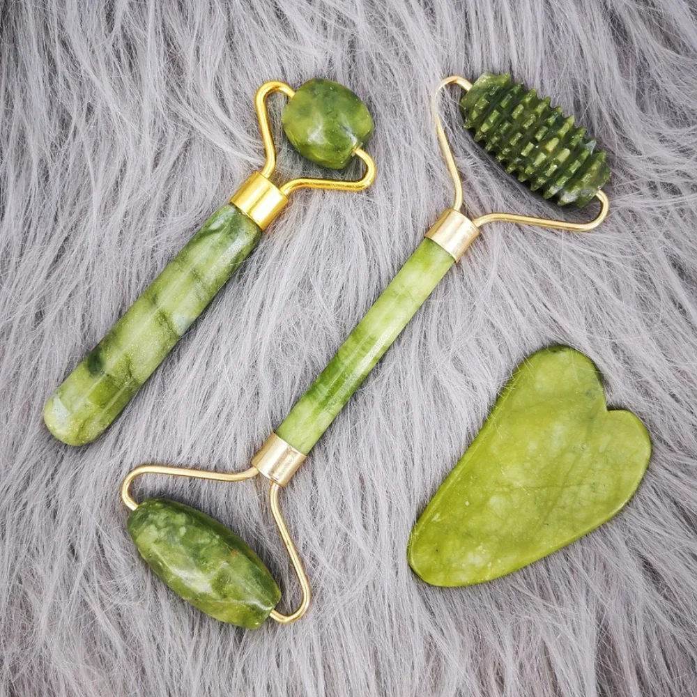 Natürliches Jade-Rollenmassagegerät für Gesicht, Körper, Rücken, Fußmassage, Roller, Gesichtslifting, Anti-Falten, doppelseitiger Gua-Sha-Jade-Stein
