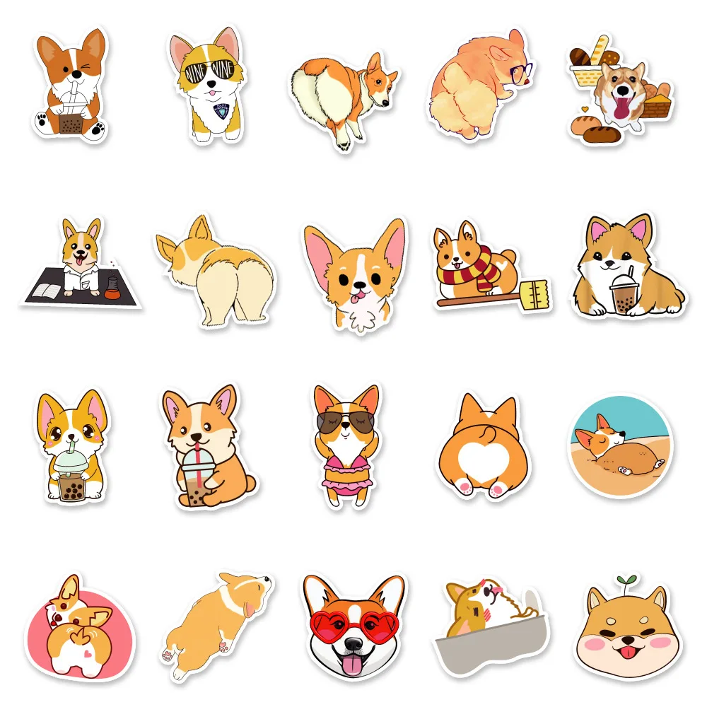 Autocollant de dessin animé mignon Corgi, autocollant créatif de personnalité, graffiti, bureau, ordinateur, valise, JEWaterproof, vente en gros, 10