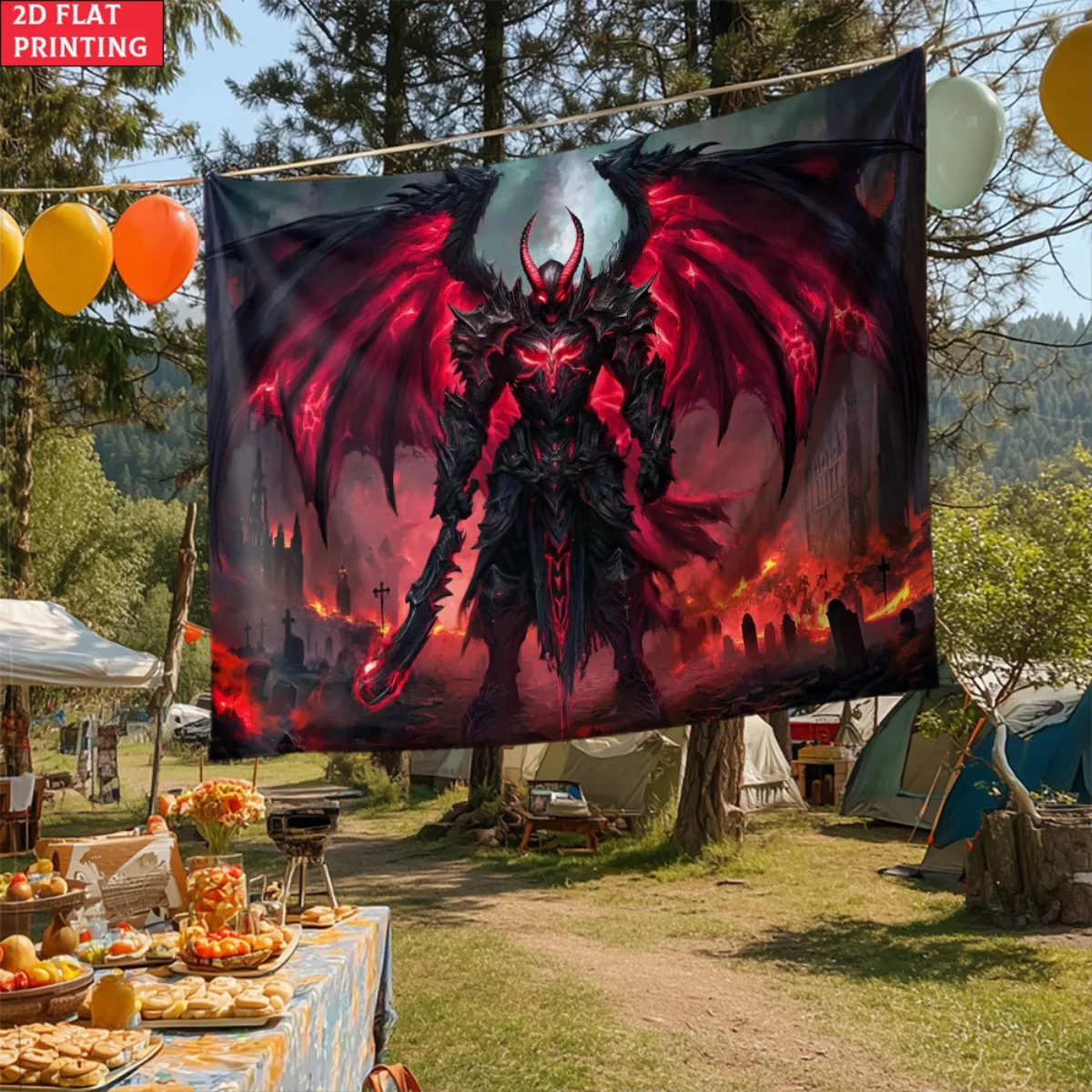 unframed Demon Devil Wings Tapestry Fantasy Dark Fantasy Art Wall Hanging Gothic Horror Decor For Game Room Dungeon Theme