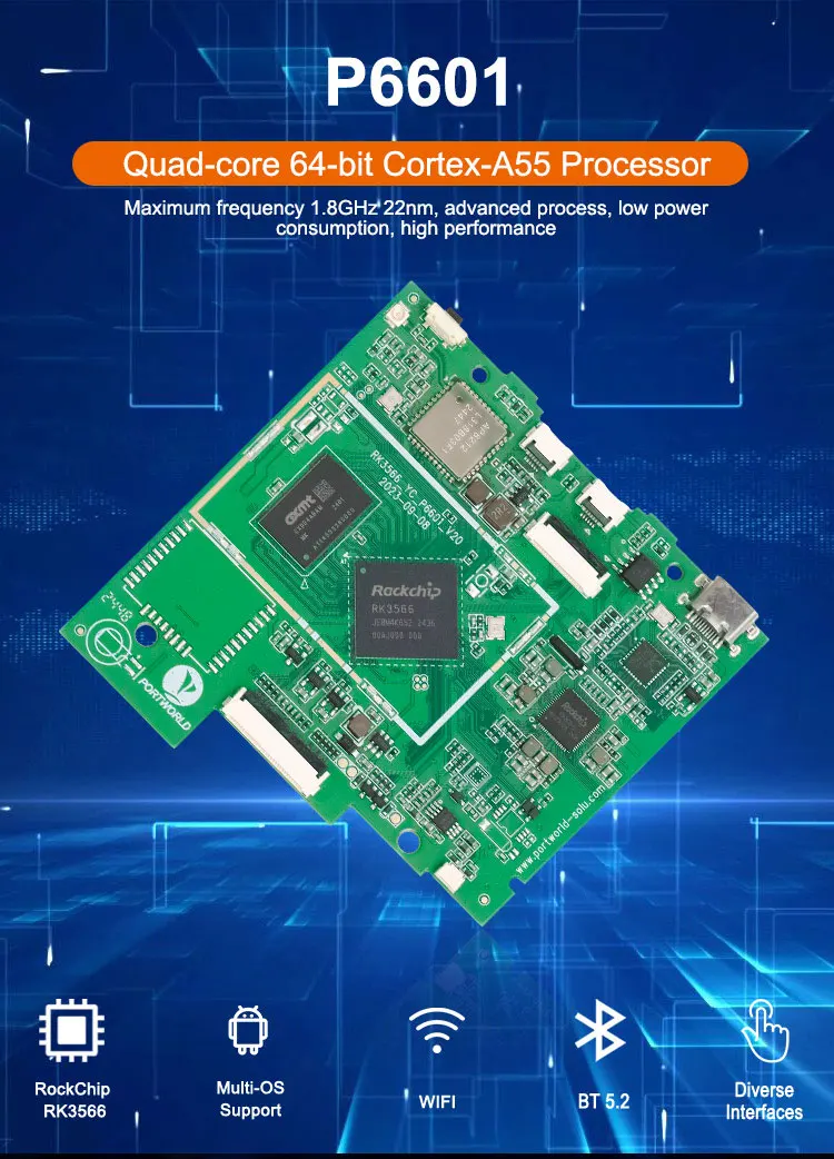 New Rockchip RK3566 Quad Core Industrial Automation Control Board Single 8GB USB LPDDR4 Wi-Fi Ports Ubuntu/Debian OS EMMC