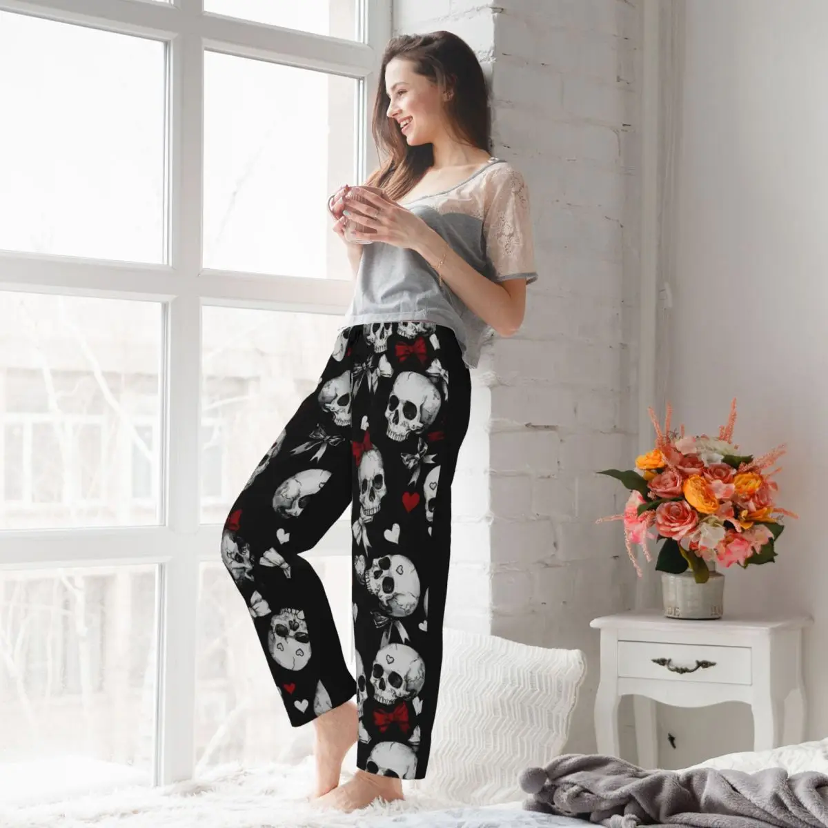 Halloween Gothic Girl's Lounge Pants Loose-Fit Victorian Goth Pajama Pants Dorm Sleepwear - view 6