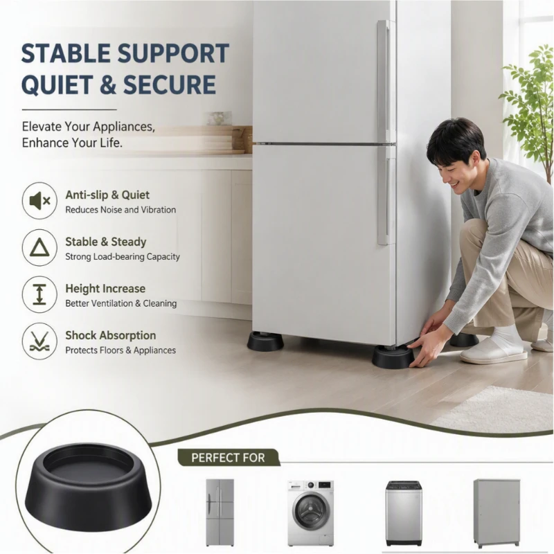 Anti-Slip Silent Shock-Absorbing Washing Machine Foot Pad Heightening Base for Front Load Top Load Washer Refrigerator