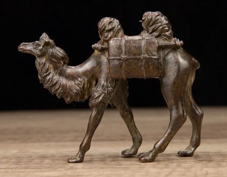 Asian Tibet Bronze Camel Statue Fengshui Tea Pet Ornament Netsuke Good Stand