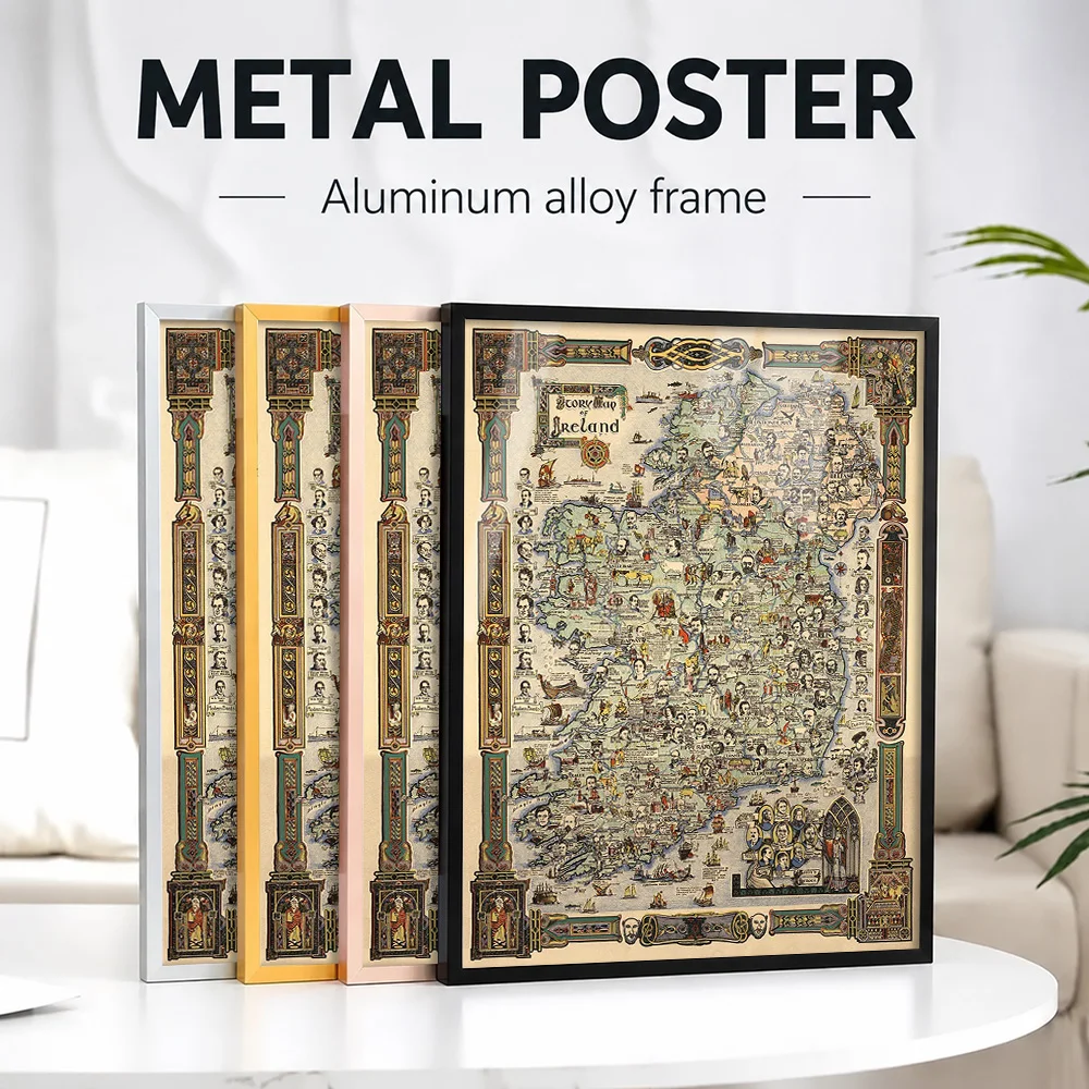 Story Map Of Ireland Metal Poster With Aluminum Alloy Frame Personalized Photo Urban Style Wall Art For Lounge City Lover Gift