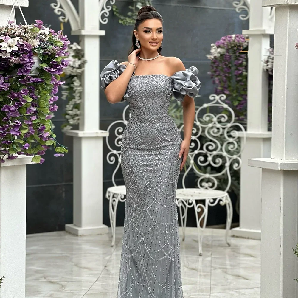 

Customized Elegant Dubai Pearls Lace Mermaid Evening Dresses Off-the-Shoulder Long Gown for Women Prom Party robes de soirée