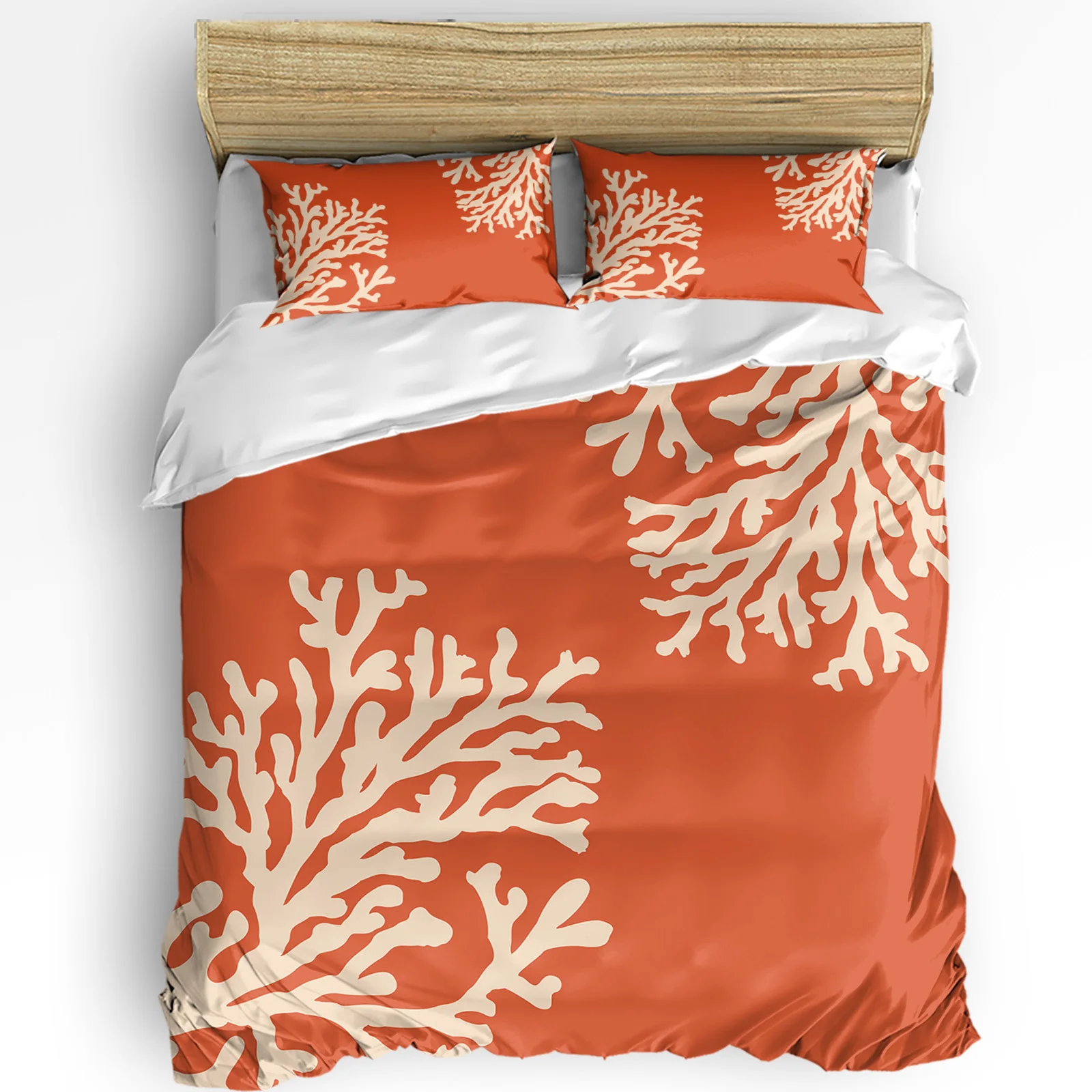 Coral Orange 3pcs Bedding Set For Double Bed Home Textile Duvet Cover Quilt Cover Pillowcase