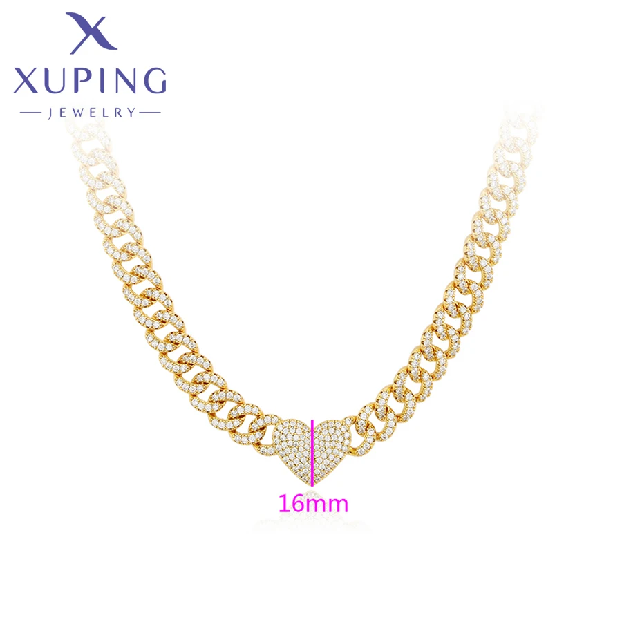 Xuping Jewelry New Arrival Fashion Stone 50cm Heart Romantic Gold Color Charm Pendant Necklace for Women Girls Exquisite Gift