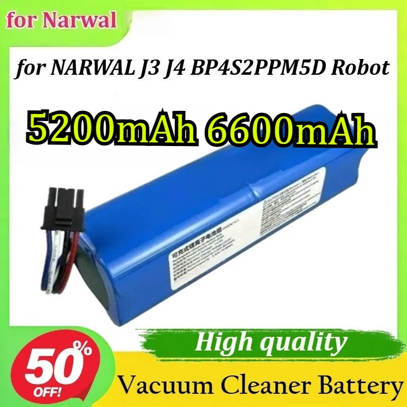 

New 14.4V 5200mAh 6600mAh for NARWAL J3 J4 BP4S2PPM5D Robot Vacuum Cleaner Battery High Capacity