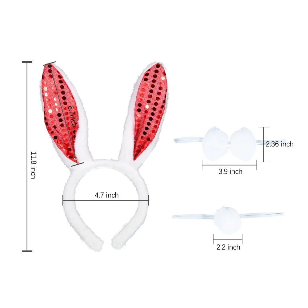 Bunny Ears Headbands Tail Bow Tie Set 18 Pcs Easter Rabbit Ear Hairbands Hats for Kids Party Favors Outdoor Games