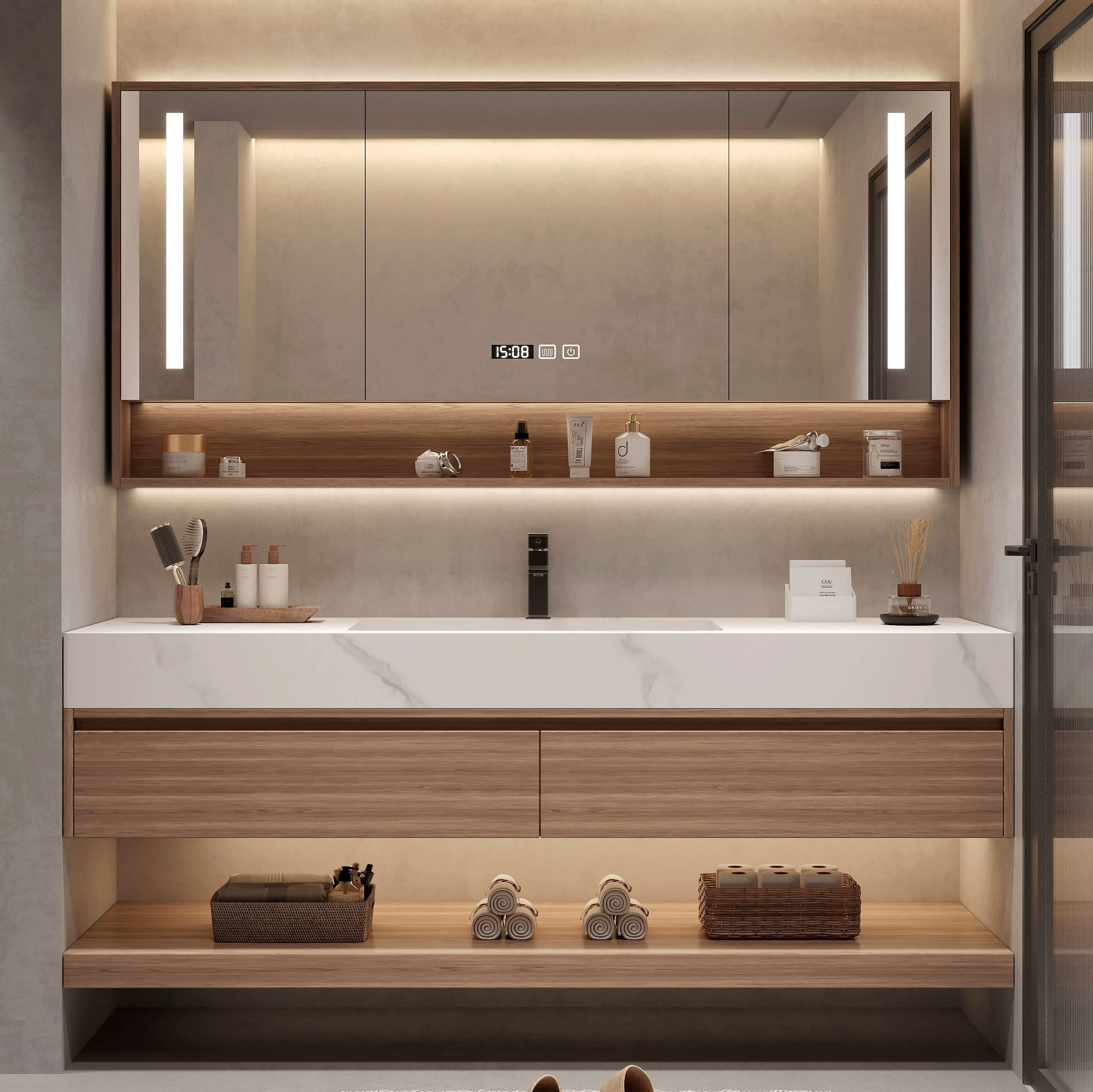 Modern Design Wall-Mounted Marble Basin Toilet Washbasin Sink 12L Capacity Bathroom Cabinet Set Customizable Vanity Table Easy