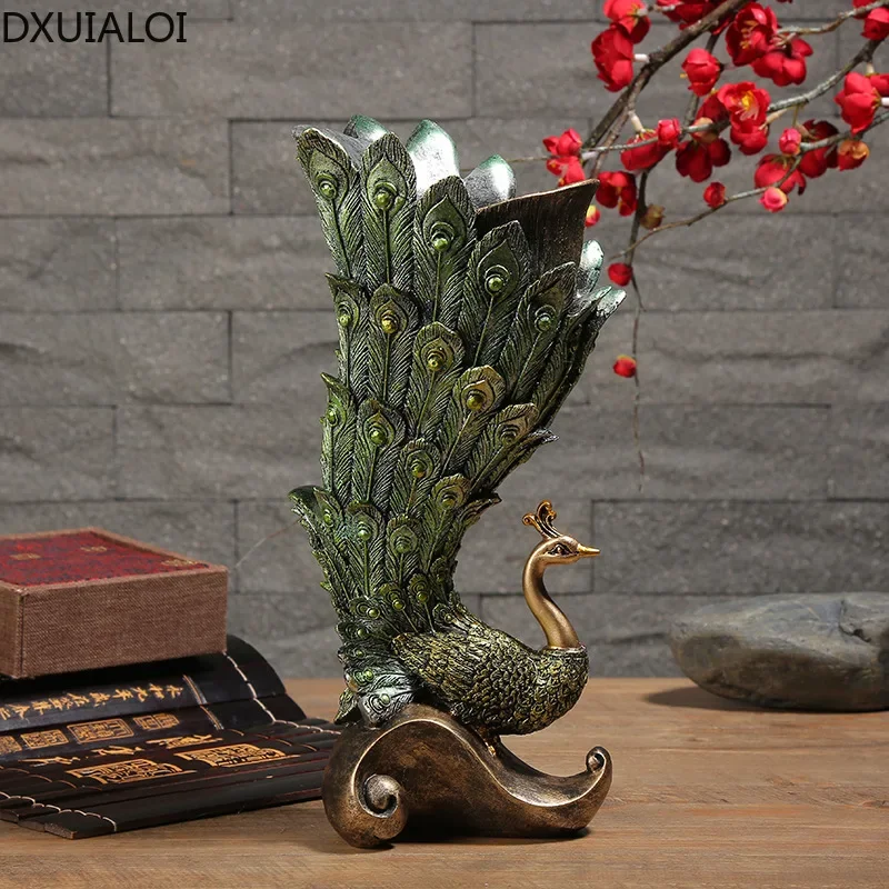 

Retro Creative Resin Crafts Peacock Animal Sculpture Decoration Living Room Bedroom Decoration Home Candle Holder Decoration