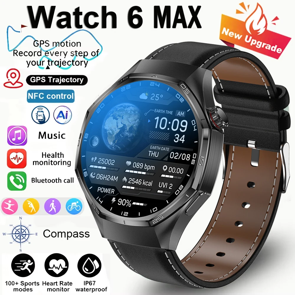 

Новые умные часы с GPS Track 6 Max для мужчин и женщин, спортивные часы с пульсометром, Bluetooth-вызовом, NFC, IP67, водонепроницаемые умные часы серии G T