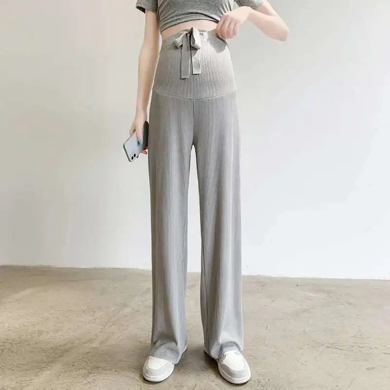 

Summer Pregnant Women Wear Ice Silk Pants Wide Leg Pants Thin Wear Loose Pleated Pregnant Women Nine Points
