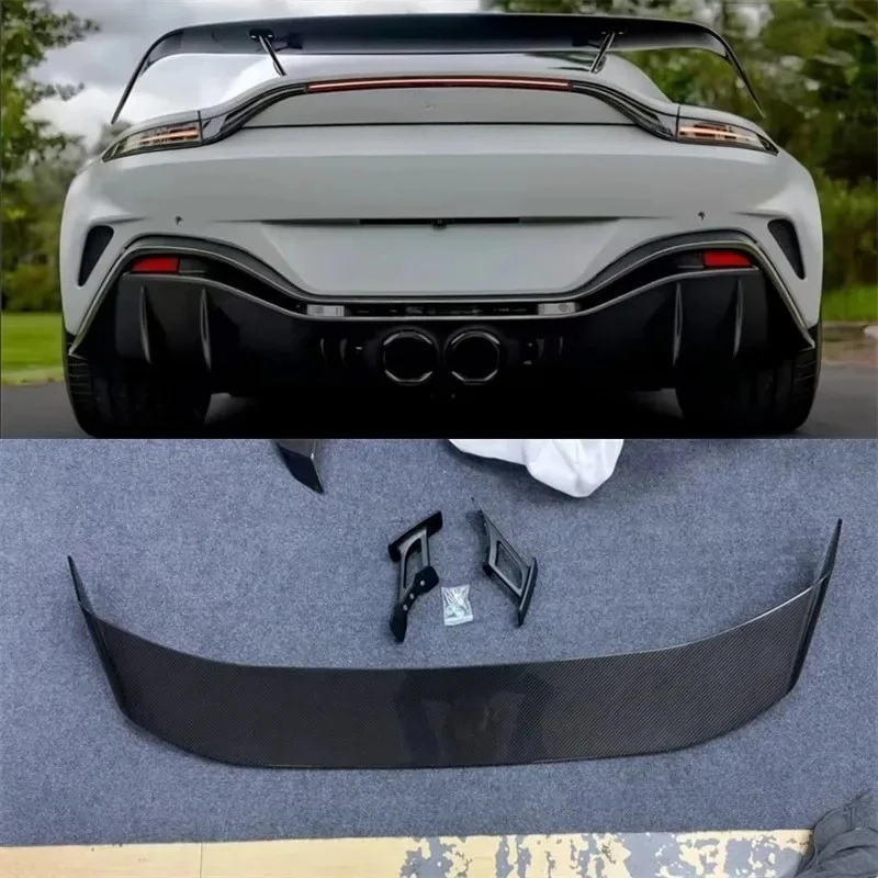 For Aston Martin Vantage V12 Real Dry Carbon Fiber Tail Wing Wing Rear Trunk Lip Car Accessories Refit Decoration Spoiler Kit