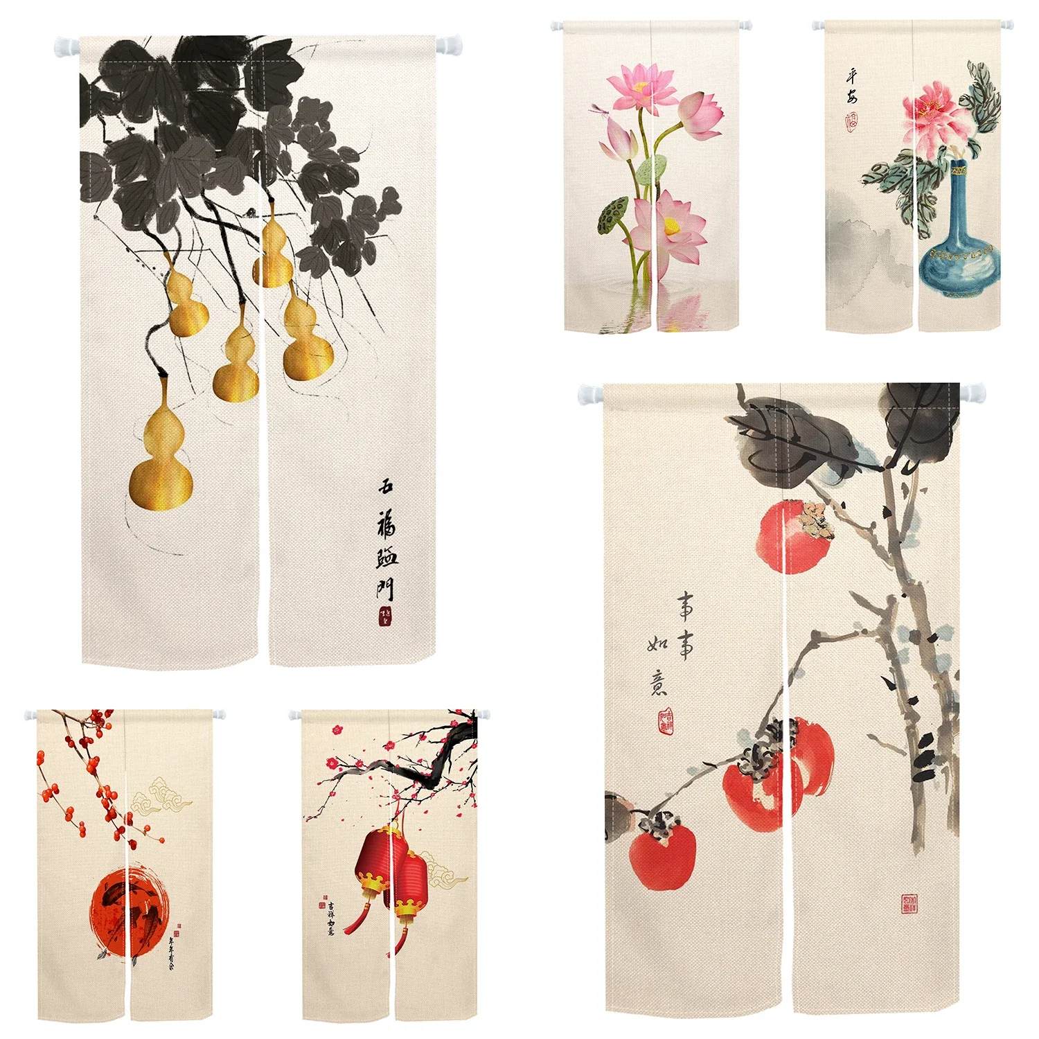 Japanese Style Door Curtain Cherry Blossom Decoration Home Linen Cotton Curtain Kitchen Bathroom Curtains Privacy Blackout Door