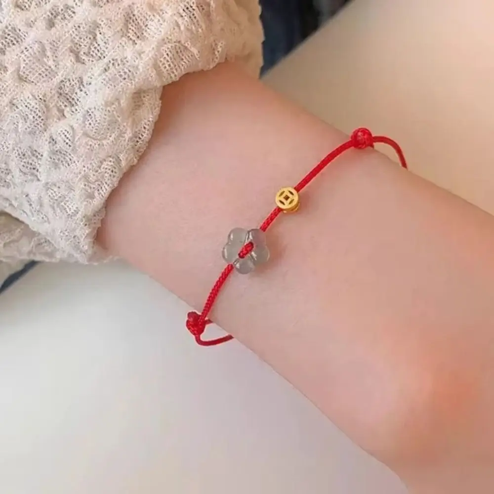 Adjustable Handmade Lucky Rope Bracelet Cute Floral Coin Flower Bangles Money Charm Thin Ropes Hand-woven Coin and Rope Ring