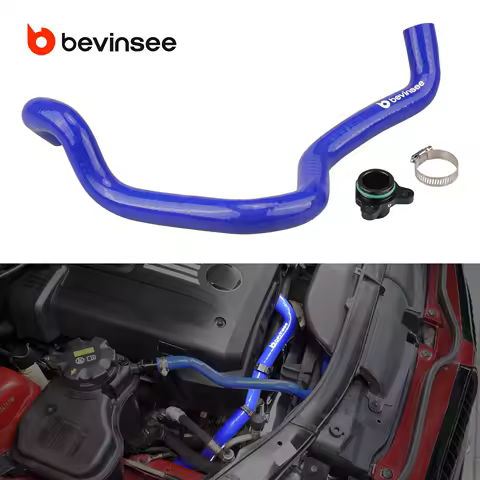 BEVINSEE Silicone Coolant Hose with Aluminum Flange for BMW N52 Engine E90 E91 E92 E93 E84, for Cylinder Head to Thermostat Pipe