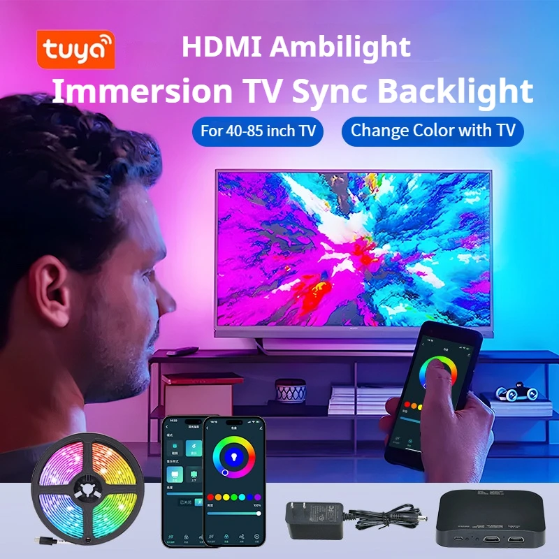 Immersion TV Sync TV HDMI Backlight , Smart RGB-IC LED Light Strip Work with Alexa Google Assistant for Gaming TV Decor