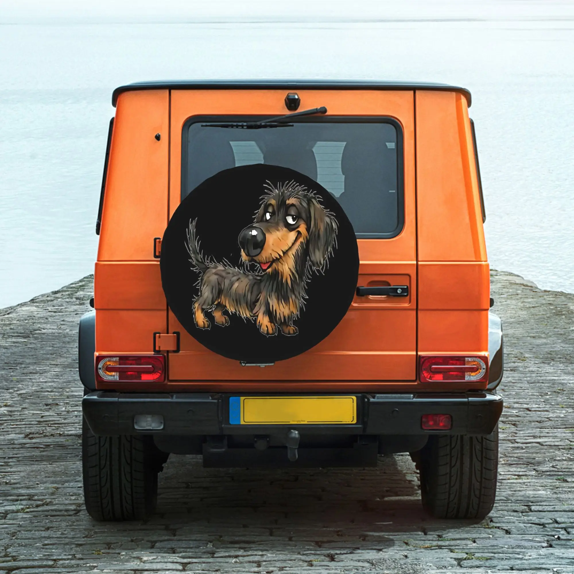 1pc Cool Wirehaired Dachshund Printed Car Tire Cover, Universal Stylish Spare Wheel Protector, Perfect Fit Easy Installation. Id