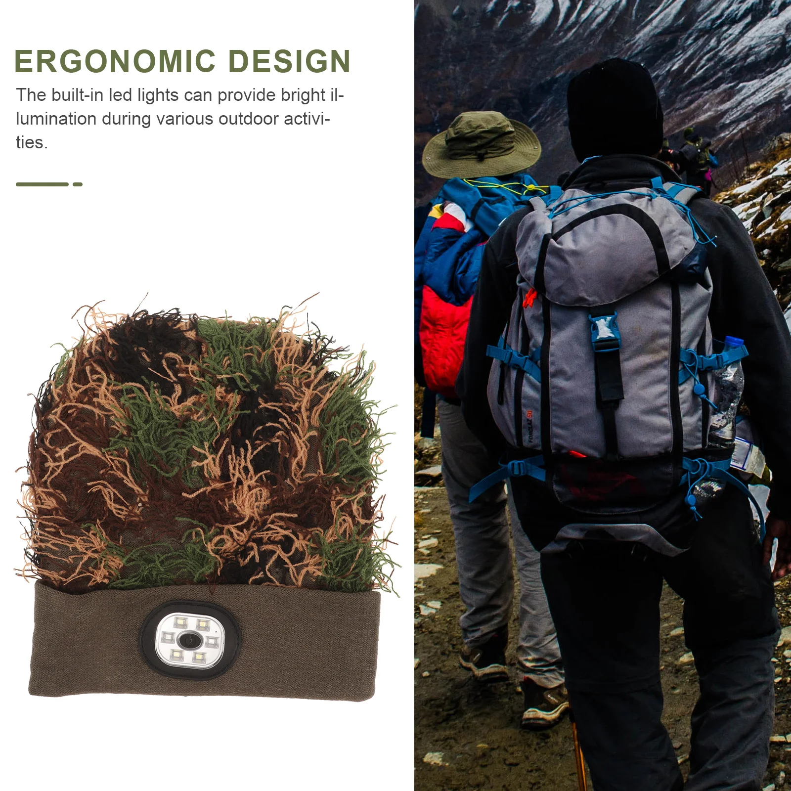 

Camouflage LED Hat Beanie Built in Lights Camping Hiking Yellow Long Hair Cap Headlamp Winter Beanies Hats Men Gear
