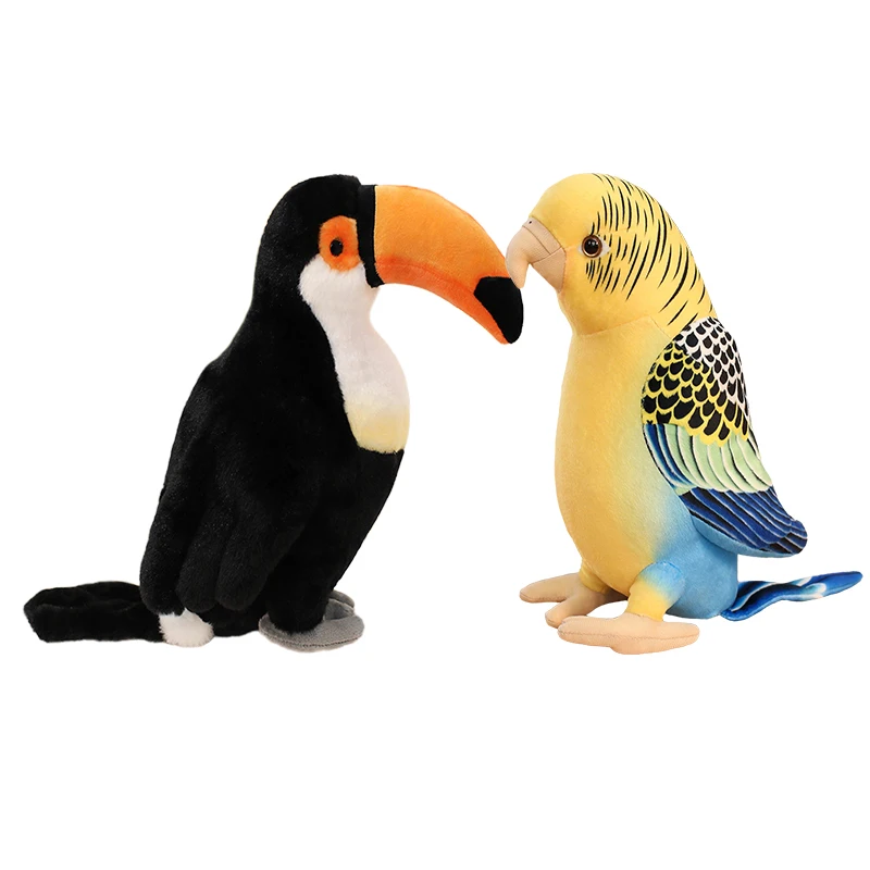 진짜 새 인형처럼 부드러운 검은색 오리새끼 노란색 앵무새 플러시 장난감 집 장식 생일 어린이 선물