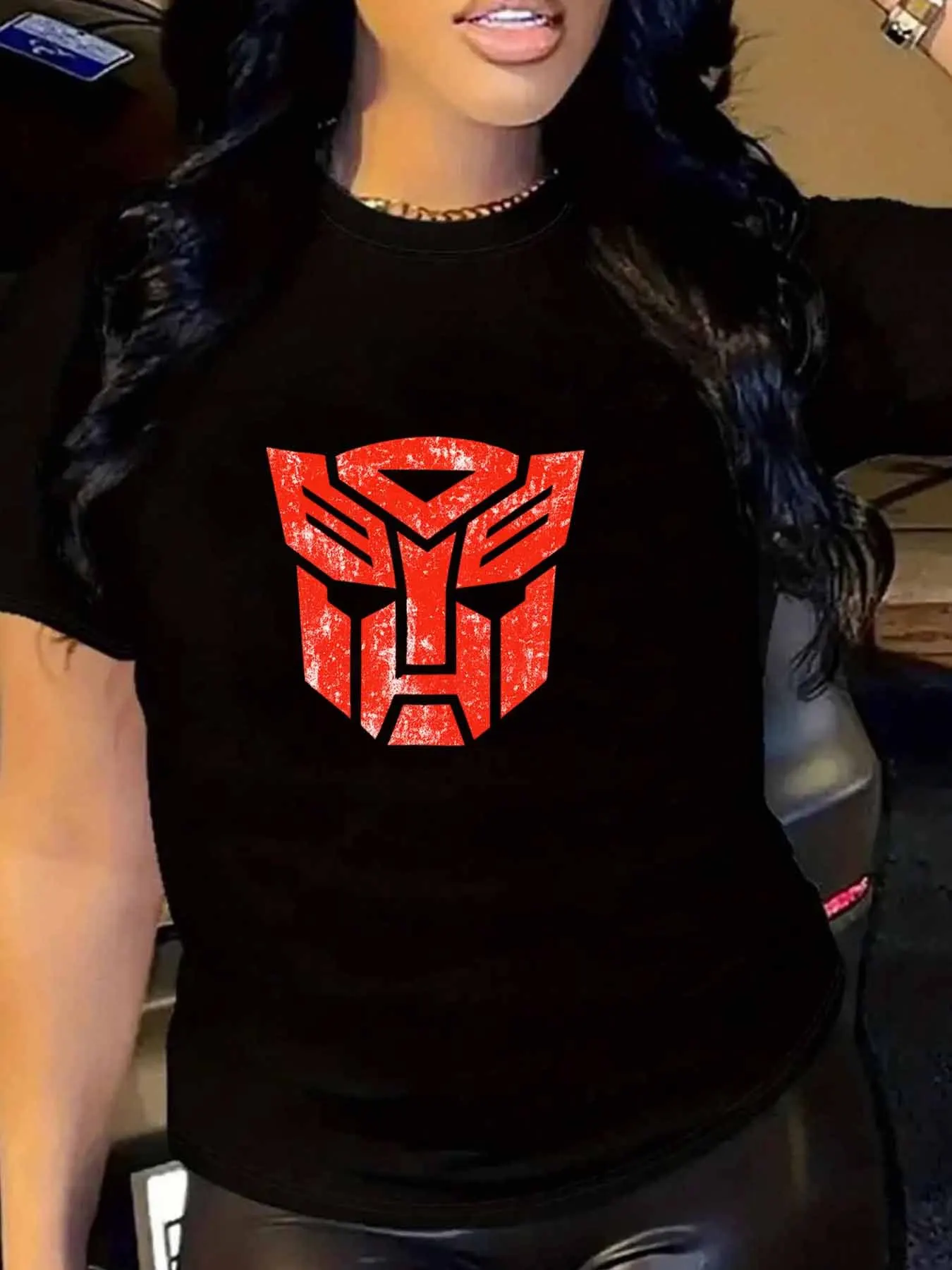 

【WY1318443】Женская футболка больших размеров с круглым вырезом и короткими рукавами, эластичными полурукавами и модными принтами