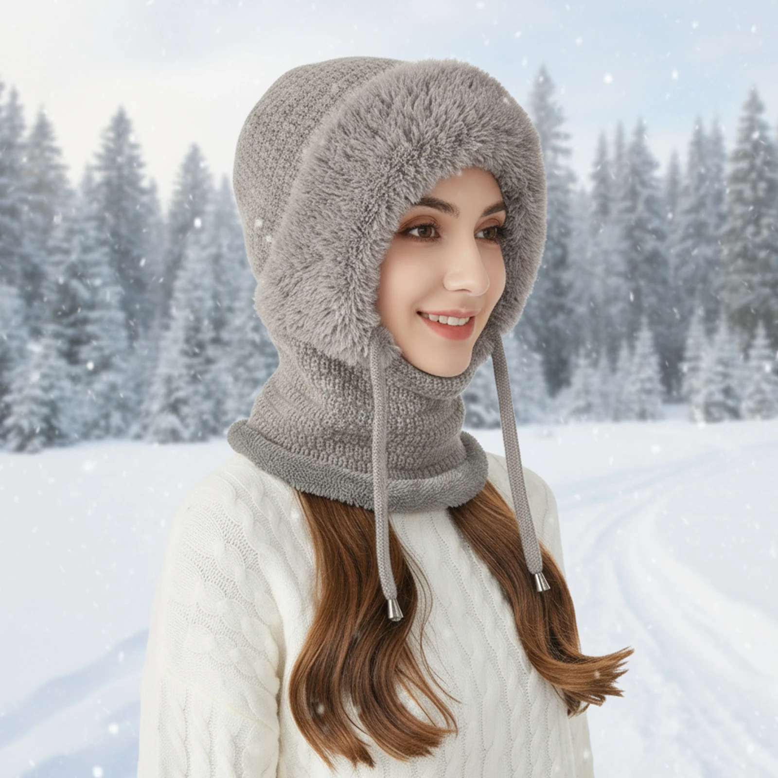 المرأة 3 في 1 مقنعين قطعة واحدة قبعة الثلوج مع وشاح وقناع صوف مبطن قبعة متماسكة مجموعة الشتاء الدافئ محبوك قبعة