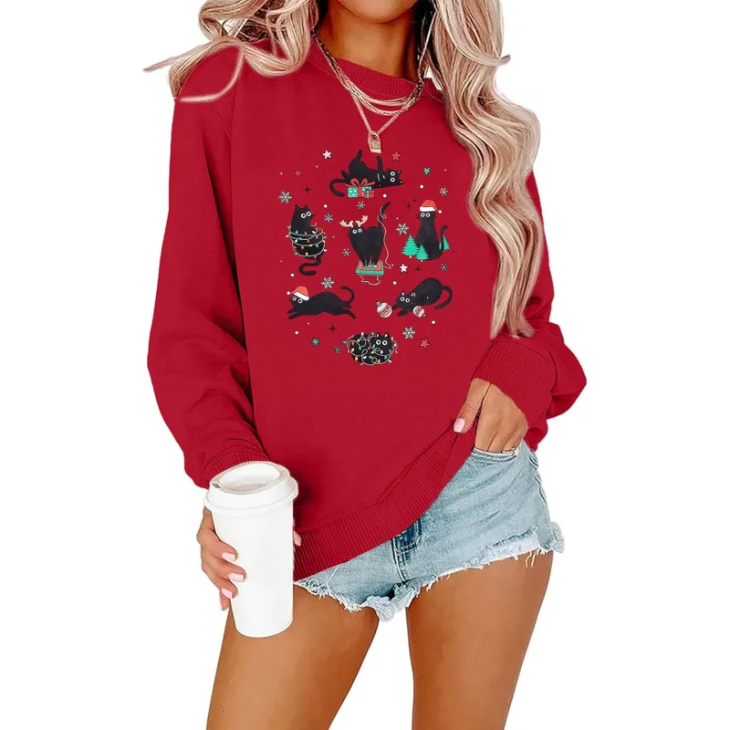 

Christmas Sweatshirt for Women Cat Pullover Lover Christmas Tops Merry