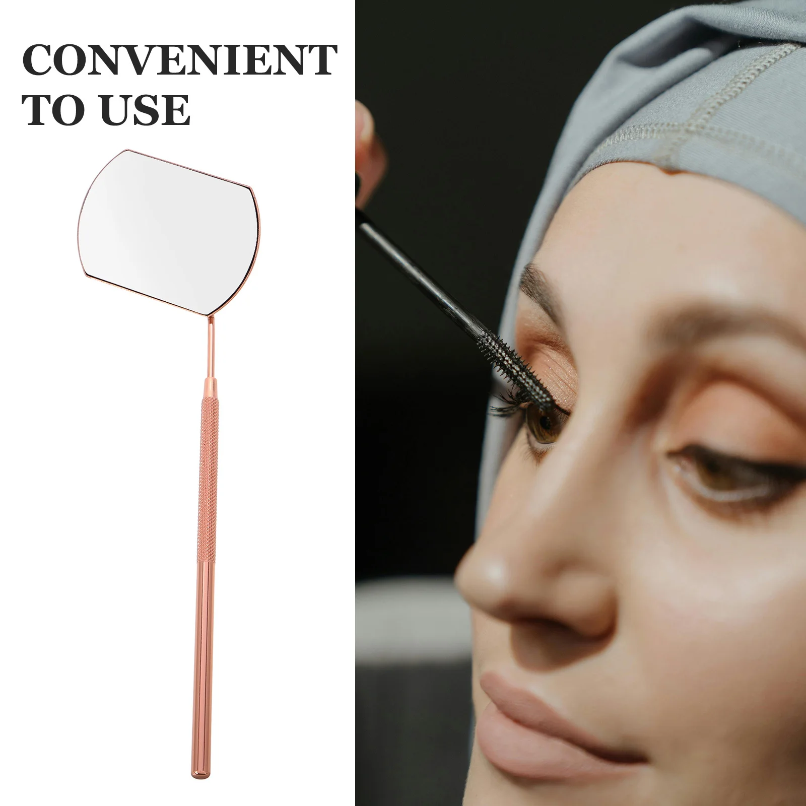 Wimpernspiegel, Wimpernverlängerung, Edelstahl, abnehmbares Make-up-Werkzeug, Zubehör für falsche Wimpern, Roségold, kompakt, tragbar