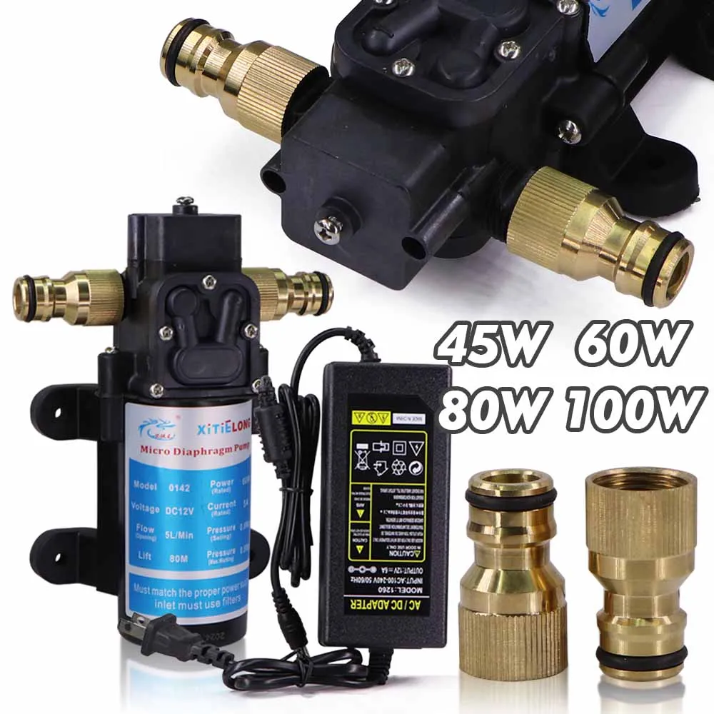 45/60/80/100W pompa samozasysająca 110-240V zasilacz 16mm szybkozłącze pompa membranowa ciśnieniowa wody nawadnianie podlewanie wtyczka EU