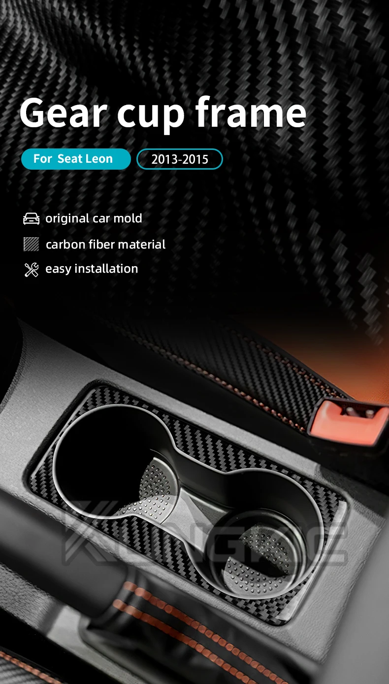 Echter, weicher Carbonfaser-Aufkleber für Seat Leon 2013 2014 2015 LHD RHD Auto-Schalthebel-Getränkehalter-Rahmenverkleidung Innenraumzubehör – Detail 1