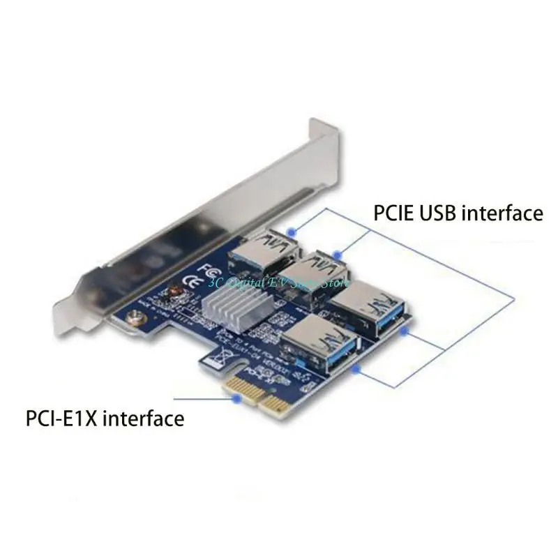 E74D PCI-E Extender Riser 1x to4x USB Riser Card PCI-E Adapter For Bitcoin Mining