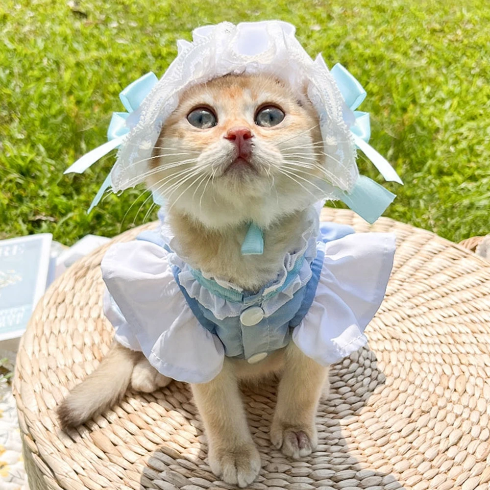 Cat Dog Maid Dress Pet Cosplay Costume for Holiday Outfit Shirts with D Ring Cat Dog Halloween Christmas Photo Apparel Clothes