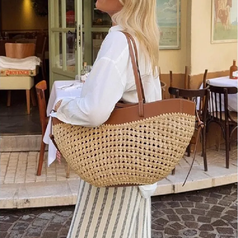 

Brand Woven Handbags Women's Hand-woven Straw Large Capacity Tote Bag High-quality Texture Holiday Vacation Leisure Storage Bag
