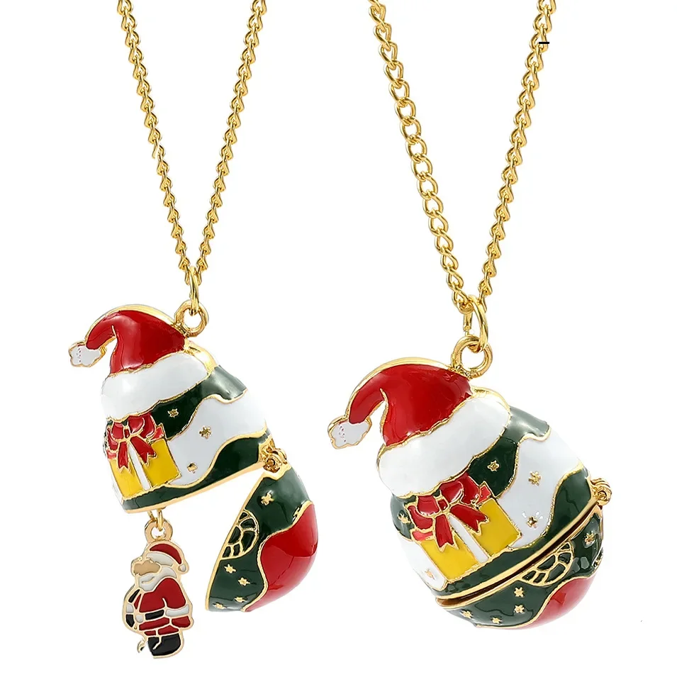 Christmas Necklace Mystery Egg Alloy Surprise Santa Accessory Jewelry Girls Boys Toys Holiday Creative Ornament Birthday Gifts