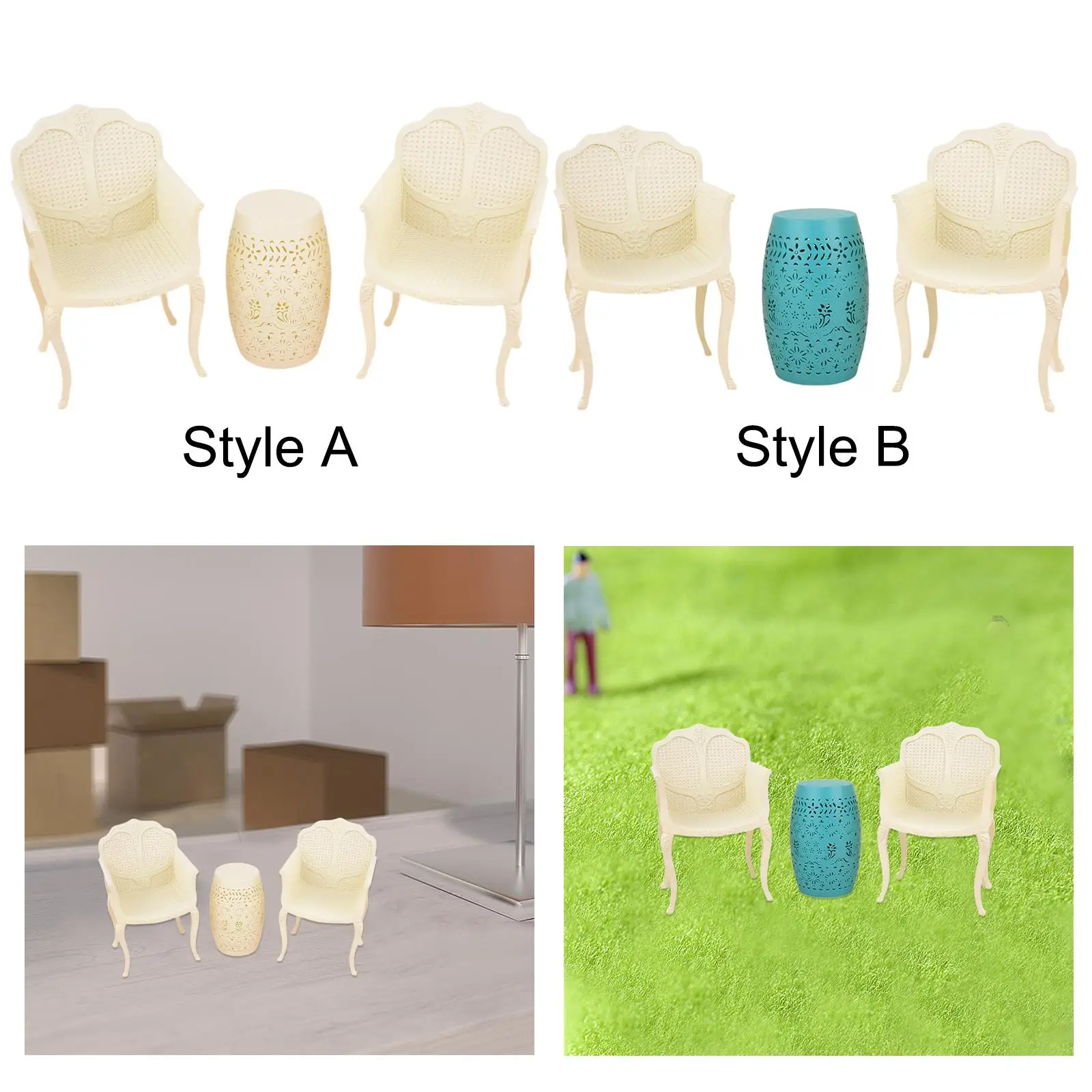 2 Pieces 1/12 Scale Mini Dollhouse Chair Simulation Dollhouse Furniture Set for Diorama Living Room Photo Props Micro Landscape