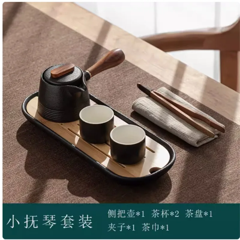 

Vintage Luba One Pot Two Cups Teapot Tea Tray Black Clay Kung Fu Tea Set Hotel Homestay Tea Set Travel Small Set