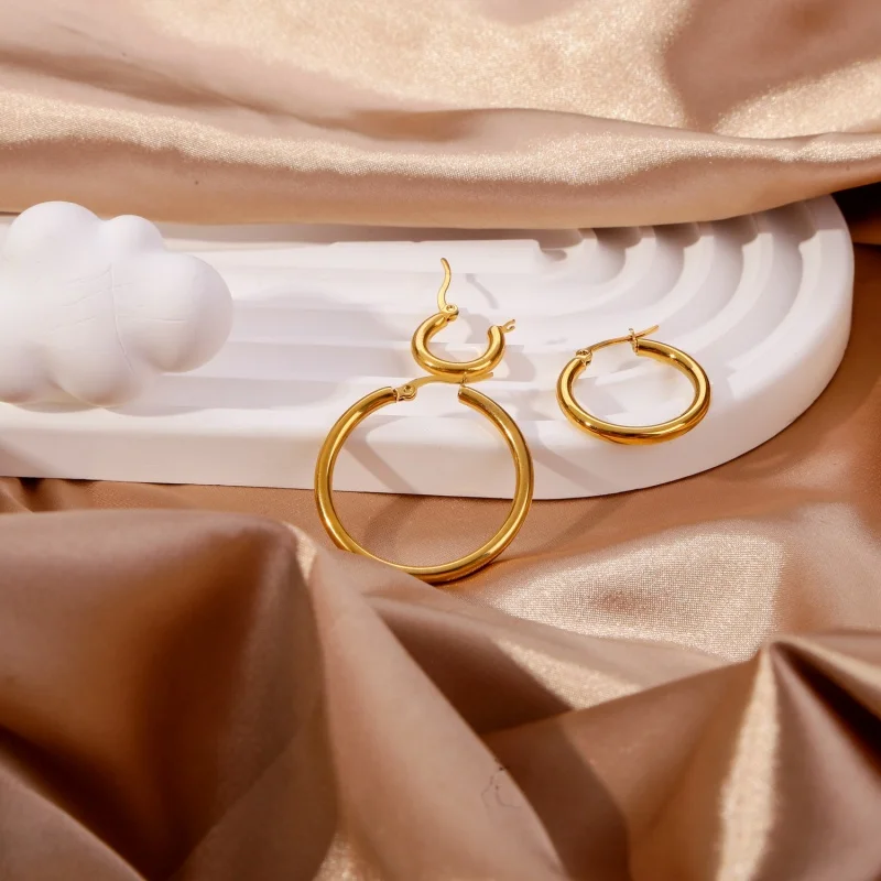 Neue Mode 316L Edelstahl Metall Großen Kreis Hoop Ohrringe Für Frauen Übertrieben Runde Ohrringe Schmuck Geschenke