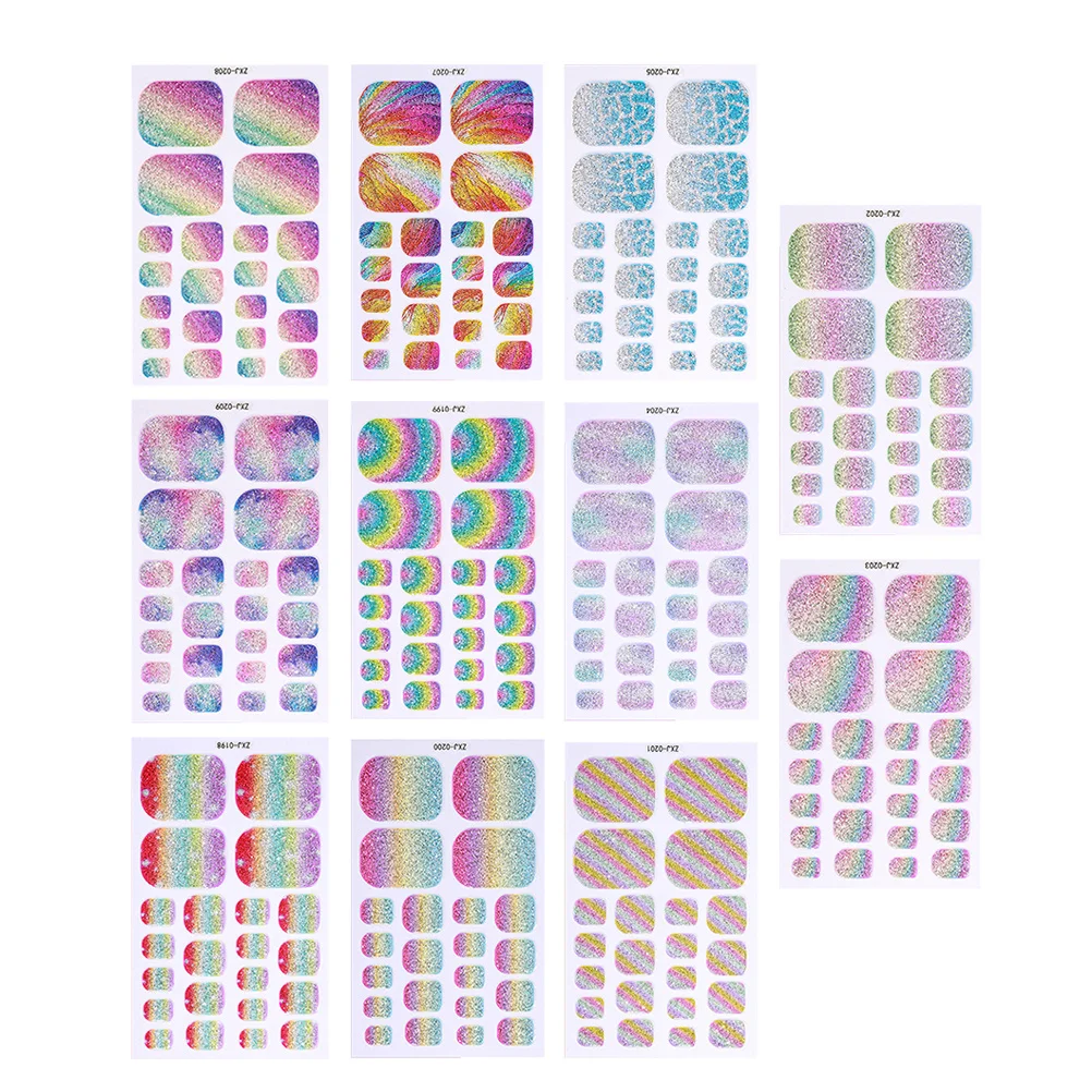 

11Pcs Nail Art Stickers for Toes Glitter Rainbow Gradient Waterproof DIY Toe Nail Decorations Women Fashion Manicure Daily Wear