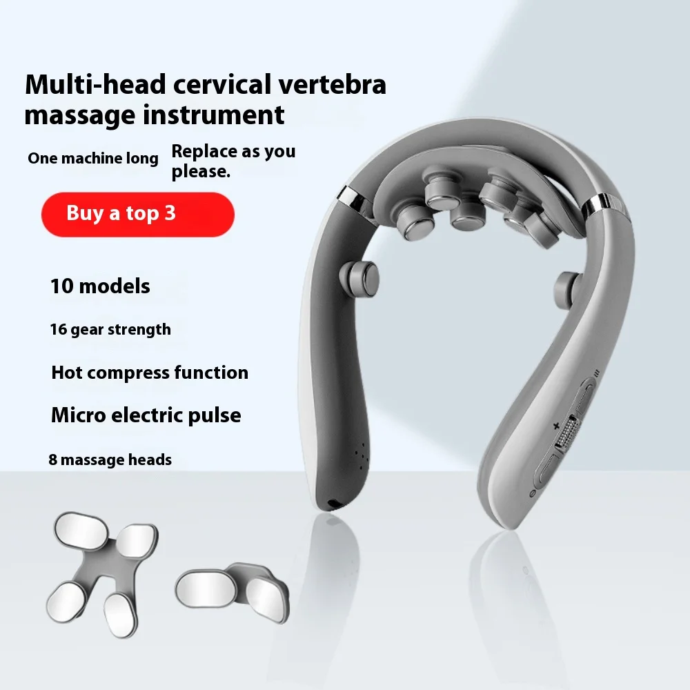 

Neck Massager Electric Microcurrent Multi-Head Replaceable Wireless Knead Shiatsu Heating Vibration Cervical Shoulder Massager