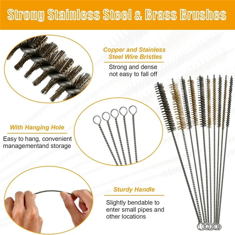 

Набор щеток для трубок ABNM, 20 шт., щетки для трубок из нержавеющей стали/латуни, щетка для соломинки, щетка для чистки труб для автозапчастей