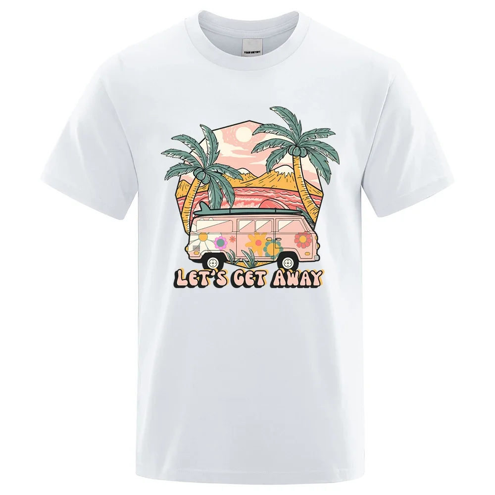 Let'S Get Away Take The Bus Go On Vacation Tshirt Men Cotton Oversized T Shirt Summer Casual Clothes Breathable Street Tshirts