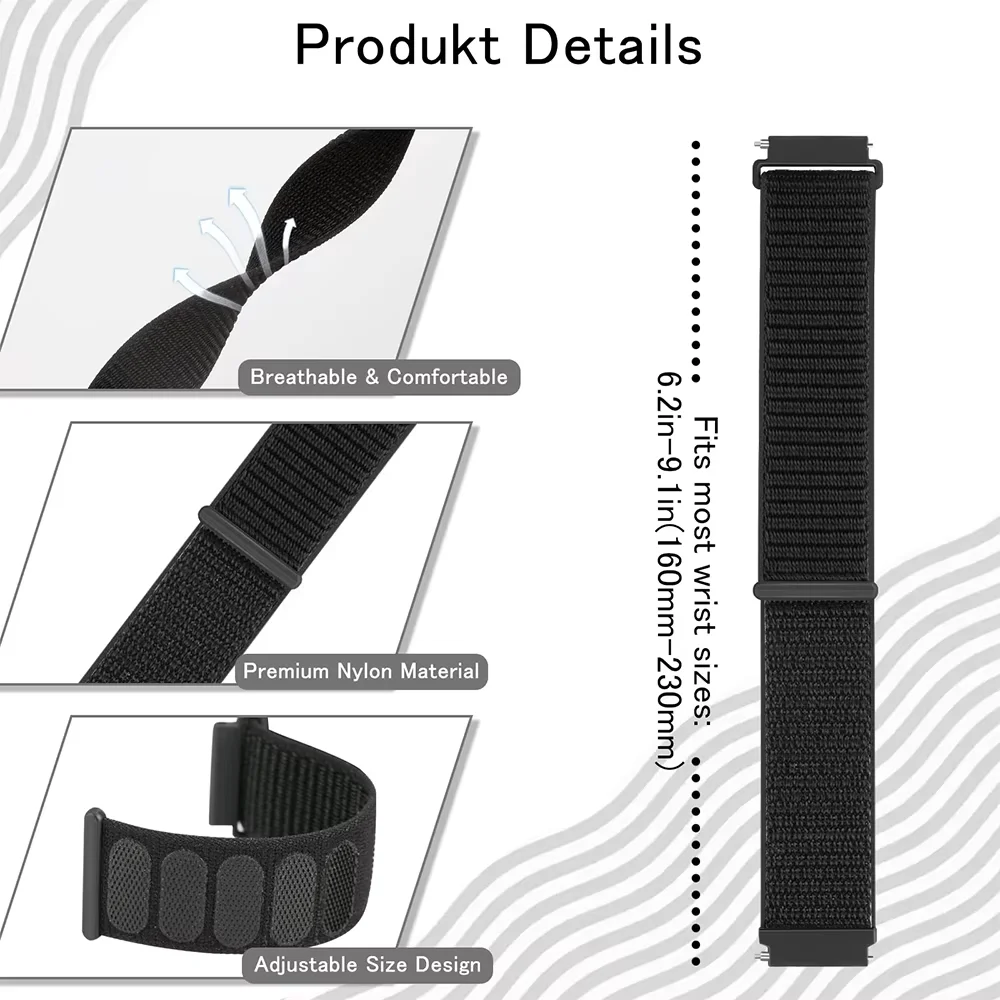 Pasek nylonowy 22 mm 20 mm do Samsung Galaxy Watch 7 40 mm 44 mm Amazfit Balance Miękki wygodny pasek na nadgarstek do Huawei Watch GT5 46 mm